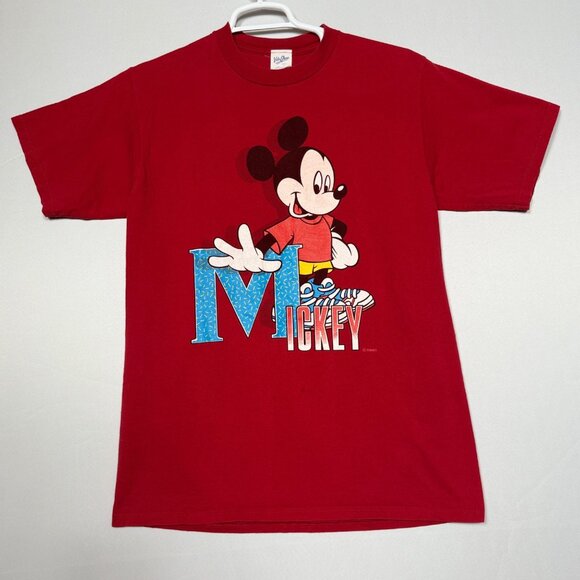 Velva Sheen Mickey Mouse Vintage Red T-Shirt Cartoon Graphic Adult Large USA - Picture 1 of 9